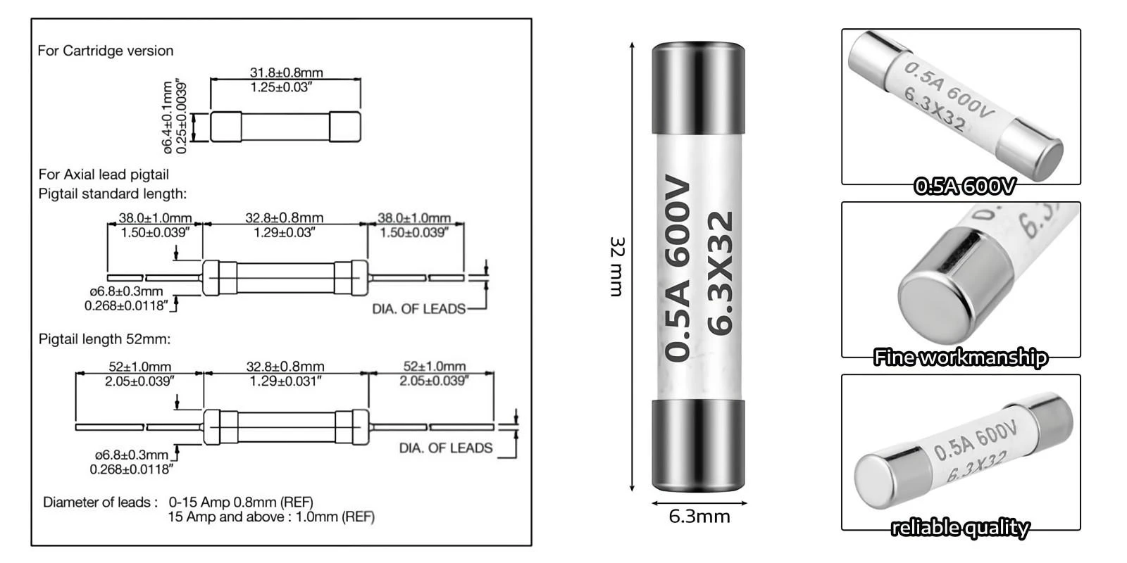 600V 635 X 32 mm Fast Blow Action cartridge Power Fuse 600V 635 X 32 mm Fast Blow Action cartridge Power Fuse